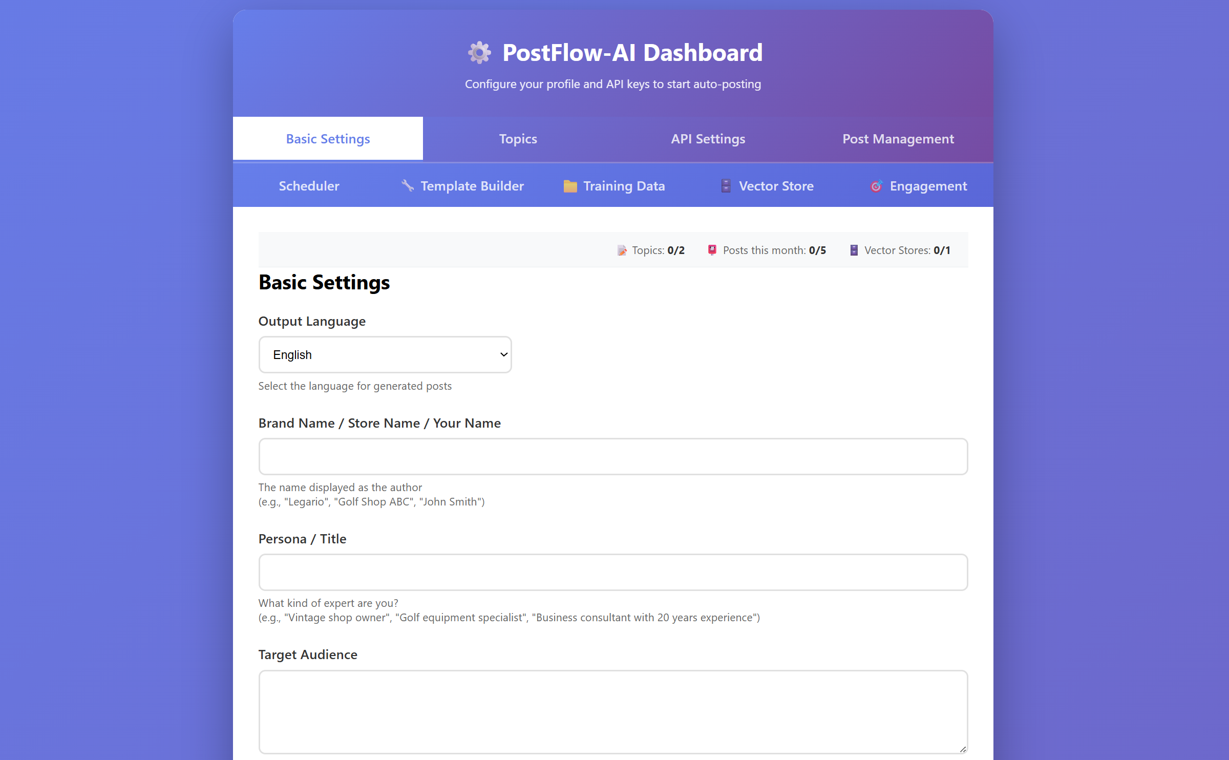PostFlow-AI dashboard first screen
