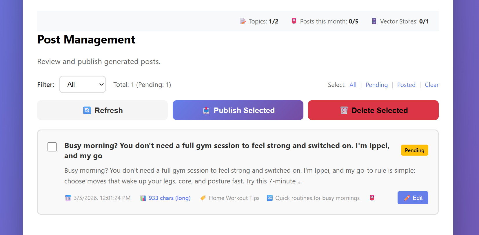 Post Management with generated posts