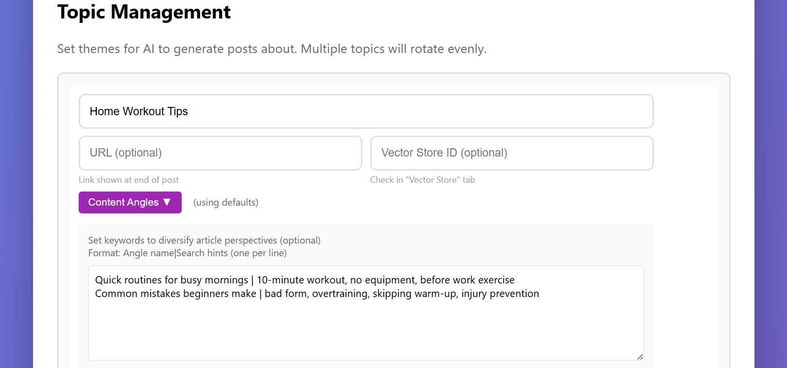 Topics tab with angles
